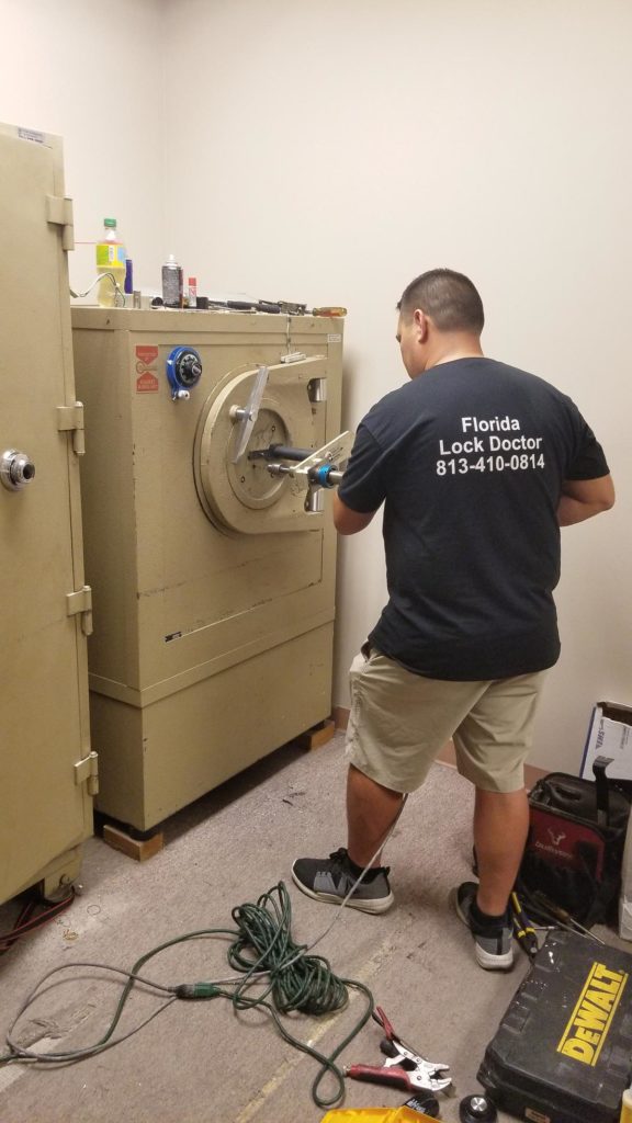 A Mosler Lug door safe is opened with assistance of Florida Lock Doctor